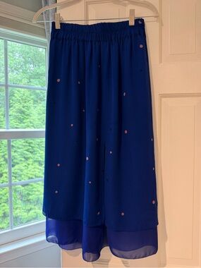 Babaton Royal Blue Midi Skirt with Pink Dot Accents